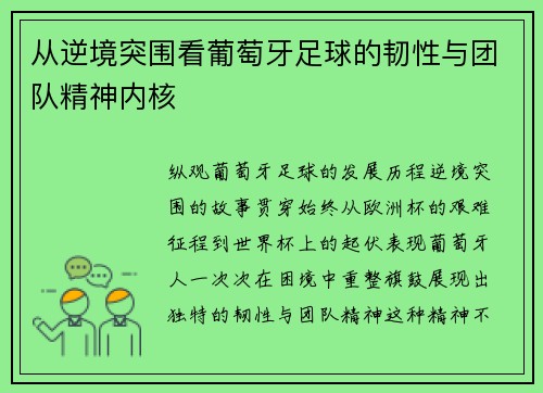 从逆境突围看葡萄牙足球的韧性与团队精神内核