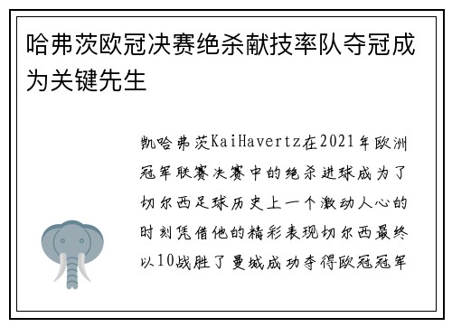 哈弗茨欧冠决赛绝杀献技率队夺冠成为关键先生